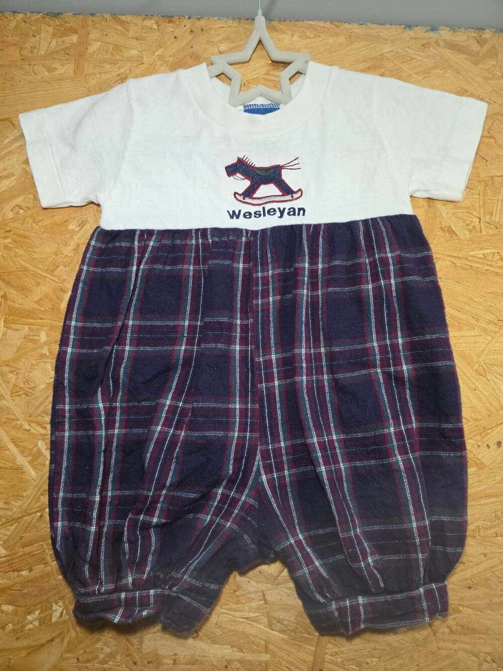 Vintage 90's Tiny Trau Plaid Wesleyann Baby Romper